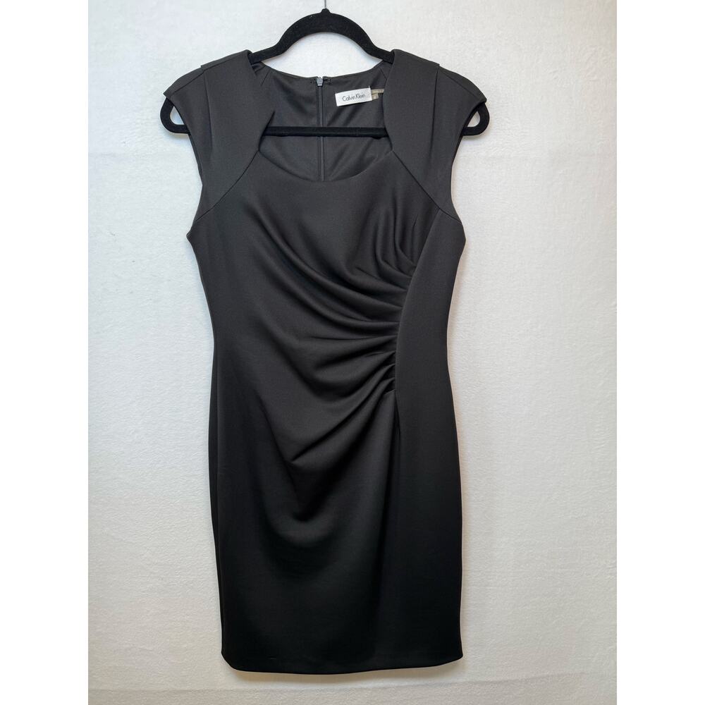 Calvin KleinBlack Ruched Sheath Cap Sleeve Dress, Size 6